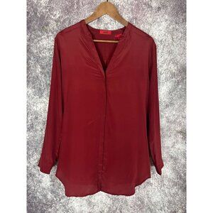 Hugo Boss Red Silk Hidden Button Down Luxury Shirt Blouse Top 40